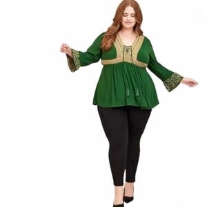 TORRID Game Of Thrones House of The Dragon Green & Gold Tunic‎ Blouse Sz 2